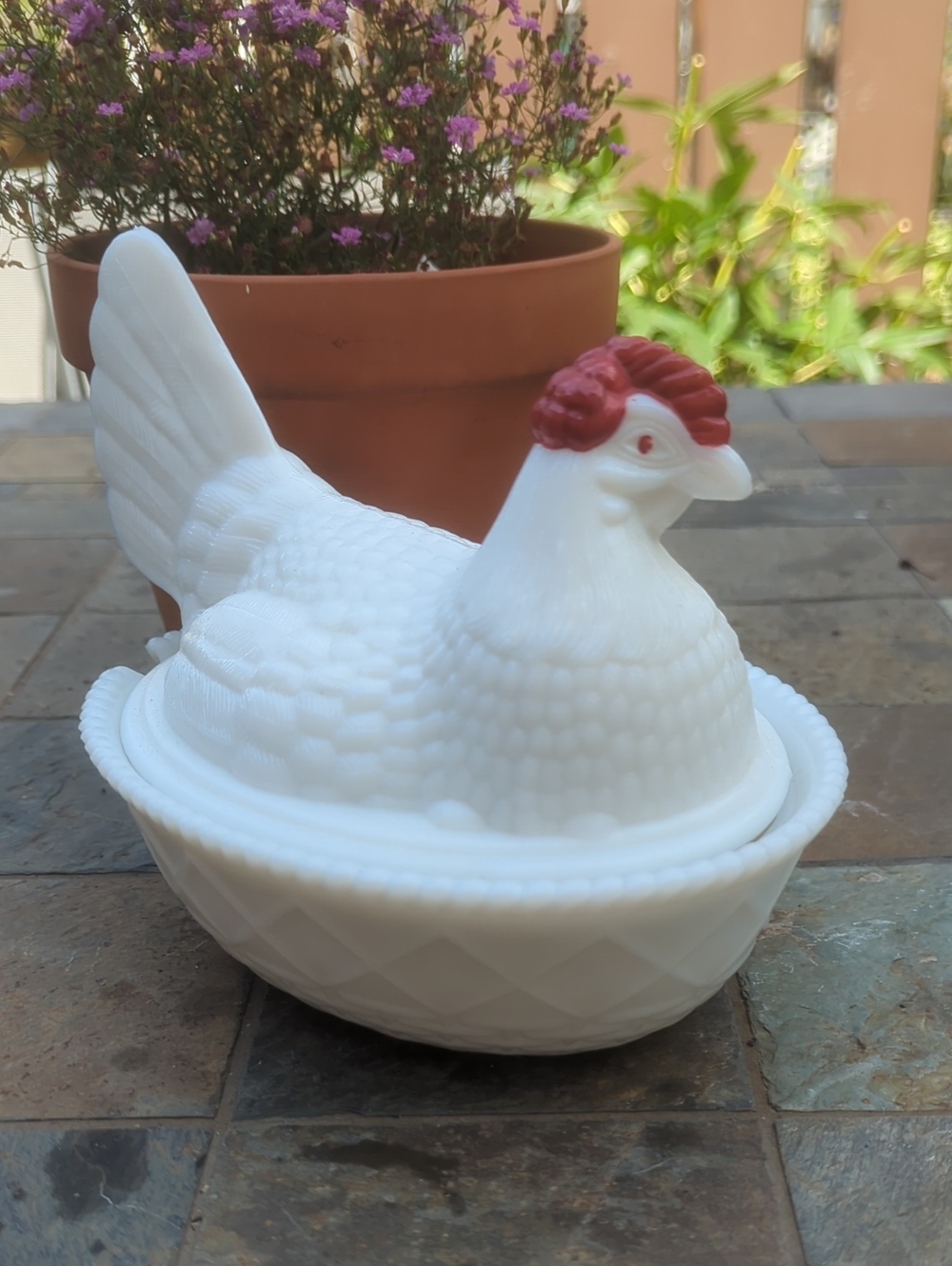 Westmoreland | White Hen on Nest Milk Glass Dish with Red Comb *Chipped*